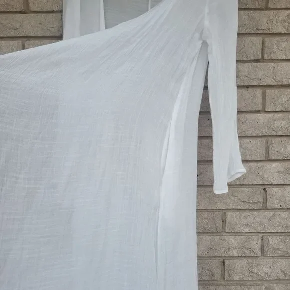 Boho flowy light cardigan, white with pockets - Picture 5 of 5